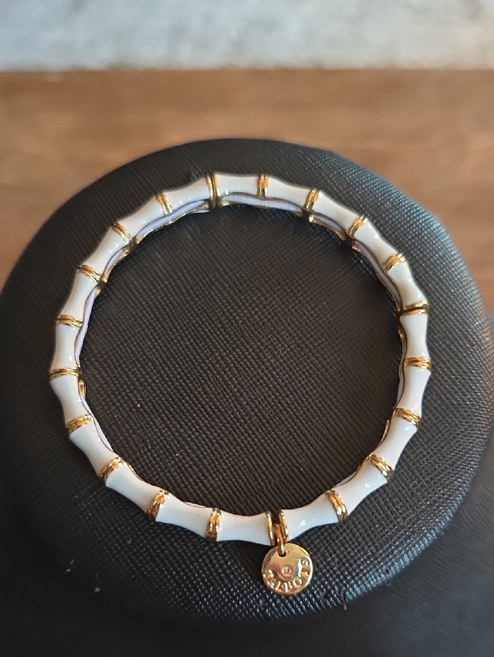 Talbots White Enamel Bamboo-Style Bracelet with Gold Accents